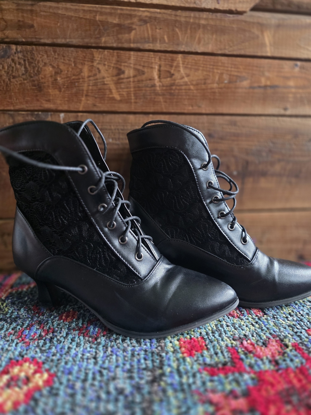 LanreyTaley Victorian Lace-Up Ankle Boots | Black | Size 7 | Worn Once